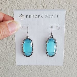Kendra Scott Light Blue Cat's Eye Dani Silver Drop Earrings RARE